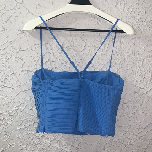 Madewell NEW Wendy Ornamental Blue 12 Pleated Cotton Poplin Crop Top Cotton - Picture 8 of 11